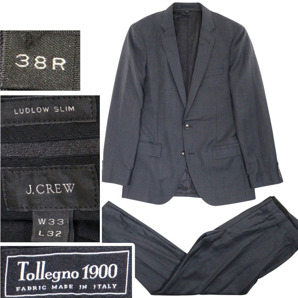 J.Crew Ludlow Slim Suit Tollegno 1900 Italian Wool Grey Men 38R 33x30 Trouser